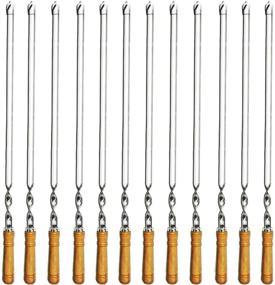 img 4 attached to 🍢 Amestar 12 Pack Kabob Skewers BBQ Barbecue Skewers - Stainless Steel Sticks for Shish Kebab, Chicken, Shrimp, and Vegetables - 22 Inch Heavy Duty Large Wide Reusable Skewers with Nonslip Wooden Handle