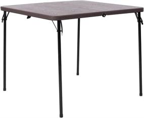 img 3 attached to 🟫 Square Bi-Fold Brown Wood Grain Plastic Folding Table with Carrying Handle by Flash Furniture - 2.83 Feet