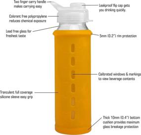 img 3 attached to 🍶 Eveau Glass Water Bottle: Flip Lid, Bumperguard Sleeve, Wide Mouth, 21oz/630ml