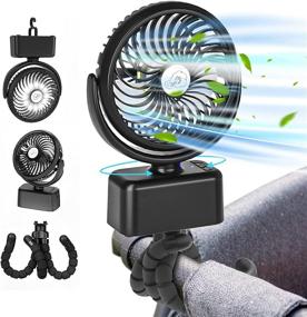 img 4 attached to 🌬️ Portable Stroller Fan with Oscillation, 5000mAh Rechargeable Battery, USB Desk Fan - Detachable Flexible Octopus Tripod with Hanging Hook, 3 Speed Levels & LED Light - Ideal for Strollers, Tents, Gyms