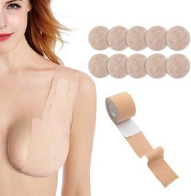 img 4 attached to 👙 Enhanced Support and Coverage: Boob Tape and 10-Piece Backless Nipple Cover Set for A-E Cup Large Breast, Offering Breathable Lift and Comfort with Disposable Adhesive Bra – Perfect Athletic Tape with Breast Petals