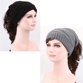 img 1 attached to 🧣 Warm Knitted Ponytail Hat for Women and Girls - Perfect Winter Headgear for Running