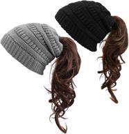 🧣 warm knitted ponytail hat for women and girls - perfect winter headgear for running logo