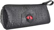 🖋️ czyy large zippered pen pouch – black faux leather with 3d dragon eye and custom name tag, perfect for school, office, and art supplies logo