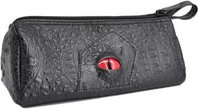 img 4 attached to 🖋️ CZYY Large Zippered Pen Pouch – Black Faux Leather with 3D Dragon Eye and Custom Name Tag, Perfect for School, Office, and Art Supplies