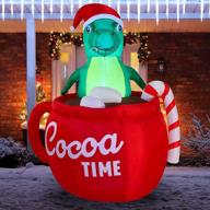 🦖 6 ft tall inflatable dinosaur mug with built-in leds for christmas party – lawn decorations & festive blow-up inflatables логотип