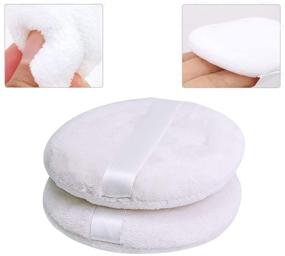 img 2 attached to 🎀 Pack of 5 Large Powder Puffs, 4.13 Inch Soft Velour Body Powder Puffs – Round, Fluffy & Washable for Loose Powder, Face Makeup, Baby Powder – Comes with Ribbon and Case