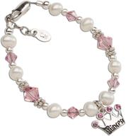 💎 sterling silver princess tiara bracelet and/or necklace for girls featuring cultured pearls and pink high-end crystals logo