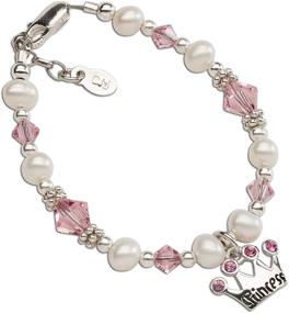 img 4 attached to 💎 Sterling Silver Princess Tiara Bracelet and/or Necklace for Girls featuring Cultured Pearls and Pink High-End Crystals