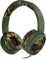 🎧 rockpapa camo foldable headphones with microphone: wired earphones for versatile multimedia experience on tablet, laptop, mobile, dvd, cd, tv, phones in car/airplane - camouflage green logo