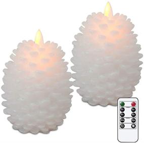 img 4 attached to 🕯️ Wonderful Pine Cone Flameless Flickering Candles with Remote and Timer - Set of 2 Battery Operated LED Moving Wick Real Wax Christmas Home Decoration Candle (3.5 x 4.7 Inches, White)