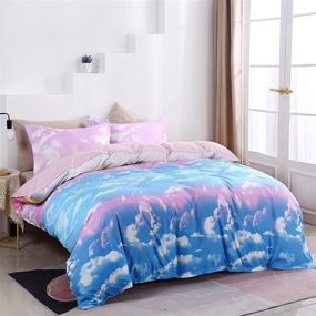 img 3 attached to 🌈 Набор постельного белья с одеялом Mengersi Rainbow: двуспальное постельное белье с дизайном облаков розового и синего цвета - идеально подойдет для девочек (1 одеяло + 1 наволочка)