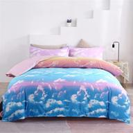 🌈 набор постельного белья с одеялом mengersi rainbow: двуспальное постельное белье с дизайном облаков розового и синего цвета - идеально подойдет для девочек (1 одеяло + 1 наволочка) логотип