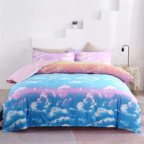 img 4 attached to 🌈 Набор постельного белья с одеялом Mengersi Rainbow: двуспальное постельное белье с дизайном облаков розового и синего цвета - идеально подойдет для девочек (1 одеяло + 1 наволочка)