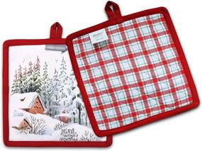 img 1 attached to 🧤 AMOUR INFINI Pot Holders Christmas Winter: Set of 2, 8x8 inches, 100% Natural Cotton - Heat Resistant, Durable & Machine Washable for Kitchen and Baking