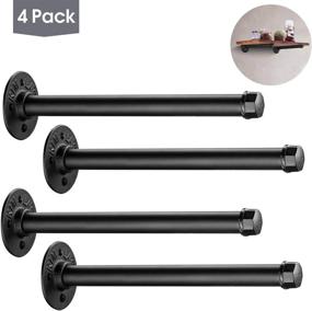 img 4 attached to Enhance Your Rustic Home Decor with Elibbren Vintage Black Iron Pipe Shelf Brackets, 4 Pack - Industrial Style DIY Wall Mount Shelving, 13.7 Inch