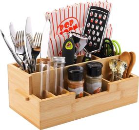 img 3 attached to 🍴 Efficiently Organize Your Kitchen with the Yarlung Silverware Caddy - 10 Compartment Bamboo Utensil Holder Tray for Cutlery, Napkins, Spoons, Knives, Forks