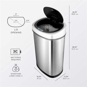 img 2 attached to 🗑️ NINESTARS DZT-50-9 13 Gallon 50L Stainless Steel Base Automatic Touchless Infrared Motion Sensor Trash Can (Oval, Silver/Black Lid)