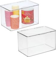 mdesign stackable plastic food storage container box with hinged lid - 2 pack - clear organizer for kitchen, pantry, fridge/freezer - ideal for snacks, produce, pasta логотип