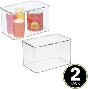 img 3 attached to mDesign Stackable Plastic Food Storage Container Box with Hinged Lid - 2 Pack - Clear Organizer for Kitchen, Pantry, Fridge/Freezer - Ideal for Snacks, Produce, Pasta