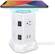 белая защитная группа розеток с беспроводной зарядкой white xba, 7 розеток, 2 usb-порта, 6,5 футовый удлинитель - идеально подходит для домашнего офиса, общежитий, универсальная розетка логотип