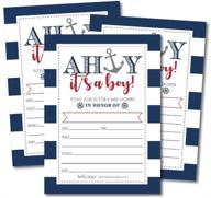 👶 nautical baby shower invitations - 25 ahoy it's a boy! sprinkle invite with anchor theme for little man gender, cute printed fill-in or write-in blank, unique vintage coed party paper supplies - printable card logo