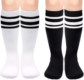 img 4 attached to 🧦 Яркие коленные футбольные носки для мальчиков и девочек - идеальные трубчатые носки с полосками для малышей и младенцев