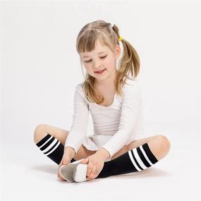 img 3 attached to 🧦 Яркие коленные футбольные носки для мальчиков и девочек - идеальные трубчатые носки с полосками для малышей и младенцев