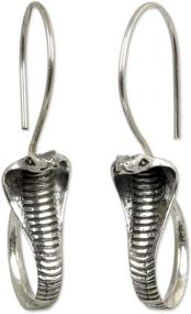 img 4 attached to Exquisite NOVICA .925 Sterling Silver Drop Earrings: Cobra Guardian, Oxidized Finish