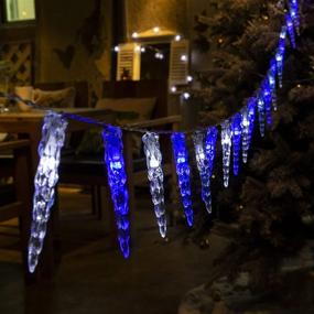 img 2 attached to Захватывающие светодиодные гирлянды "LED Icicle Christmas Lights": 30 белых и синих светодиодных внутренних кристальных ледяных гирлянд для зимнего убранства окон в праздничное время года