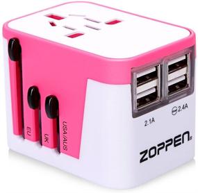 img 4 attached to Zoppen International Travel Adapter - Smart Wall Charger with 4 USB Charging Ports, 🔌 All-in-one Universal Plug (US/JP UK EU AU/CN) Worldwide Outlets & AC Socket - Surge Protector, Pink/White