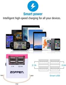 img 1 attached to Zoppen International Travel Adapter - Smart Wall Charger with 4 USB Charging Ports, 🔌 All-in-one Universal Plug (US/JP UK EU AU/CN) Worldwide Outlets & AC Socket - Surge Protector, Pink/White