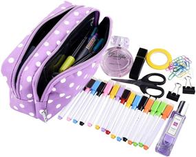 img 1 attached to 🖊️ SIQUK Polka Dots Pencil Case - Big Capacity Pen Pouch with Double Zippers, Compartments, and Cosmetic Bag - Ideal for Girls, Boys, and Adults (Purple)