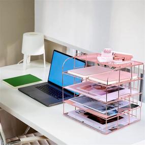 img 2 attached to 🌹 Rose Gold Stackable Paper Tray Organizer: 4 Tier Desk File Organizer and Accessories