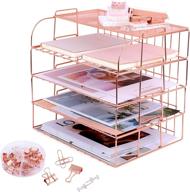 🌹 rose gold stackable paper tray organizer: 4 tier desk file organizer and accessories логотип