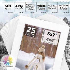 img 3 attached to 🖼️ Mat Board Center: 25 Pack of 5x7 White Picture Mats with White Core for 4x6 Pictures