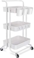 🛒 lehom 3-tier rolling utility cart: ultimate organizing solution with added hanging cups, hooks & handle- easy assembly, multifunctional storage for office, bedroom, kitchen, bathroom, laundry (white) logo