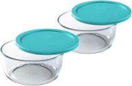 🍲 pyrex bundle - 4 items: (2) 7203 6/7-cup glass bowls with (2) 7402-pc turquoise plastic lids логотип