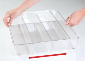 img 1 attached to 🗄️ mDesign Clear Plastic Adjustable Drawer Storage Organizer - Ligne Collection for Kitchen, Bathroom, Bedroom, Office - 4 Compartment Design Holds Silverware, Utensils, Gadgets, Cutlery