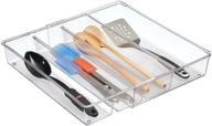 🗄️ mdesign clear plastic adjustable drawer storage organizer - ligne collection for kitchen, bathroom, bedroom, office - 4 compartment design holds silverware, utensils, gadgets, cutlery логотип