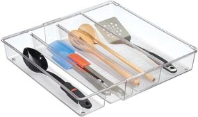 img 4 attached to 🗄️ mDesign Clear Plastic Adjustable Drawer Storage Organizer - Ligne Collection for Kitchen, Bathroom, Bedroom, Office - 4 Compartment Design Holds Silverware, Utensils, Gadgets, Cutlery