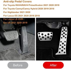 img 3 attached to Jaronx Anti-Slip Aluminum Alloy Pedal Covers for Toyota RAV4/Avalon/Camry/High Lander 2020-2021, ES/LS/UX 2020 2021, Gas Pedal Cover and Brake Pedal Pad Accelerator Covers without Drilling