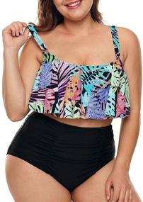 img 1 attached to 👙 CILKOO Plus Size Peplum Tankini Top Swimdress - High Waisted Bathing Suit Swimsuit for Women