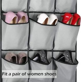 img 2 attached to 👠 Efficient Shoe Storage Solution: AOODA Over The Door Hanging Shoe Rack Organizer with 18 XL Breathable Pockets for Closet, Gray