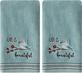 img 2 attached to 🏠 SKL Home Life Is Beautiful Aqua Hand Towel Set: The Perfect Addition to Your Bathroom