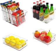 🧊 set of 4 clear plastic refrigerator organizer bins - stackable fridge organizers with handles - ideal for freezer, kitchen, countertops, cabinets, pantry food storage rack логотип