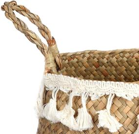 img 1 attached to BlueMake Large Tassel Macrame Woven Seagrass Belly Basket: Multipurpose Storage, Decoration, and Laundry Solution with Plant Basin Cover – Perfect for Picnics, Groceries, and Toy Organization