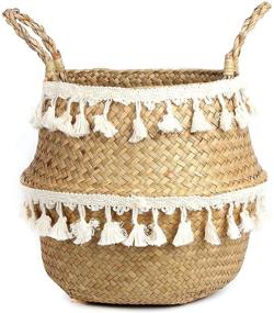 img 4 attached to BlueMake Large Tassel Macrame Woven Seagrass Belly Basket: Multipurpose Storage, Decoration, and Laundry Solution with Plant Basin Cover – Perfect for Picnics, Groceries, and Toy Organization