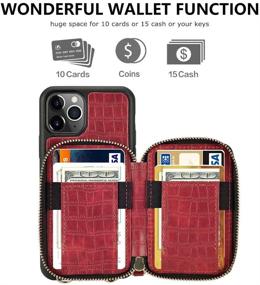 img 2 attached to 📱 ZVE iPhone 11 Pro Max Wallet Case with Credit Card Holder Slot & Crossbody Chain - Zipper Wallet Crocodile Grain Leather Cover - Dark Red, 6.5 inch