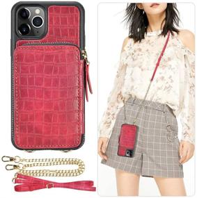 img 4 attached to 📱 ZVE iPhone 11 Pro Max Wallet Case with Credit Card Holder Slot & Crossbody Chain - Zipper Wallet Crocodile Grain Leather Cover - Dark Red, 6.5 inch